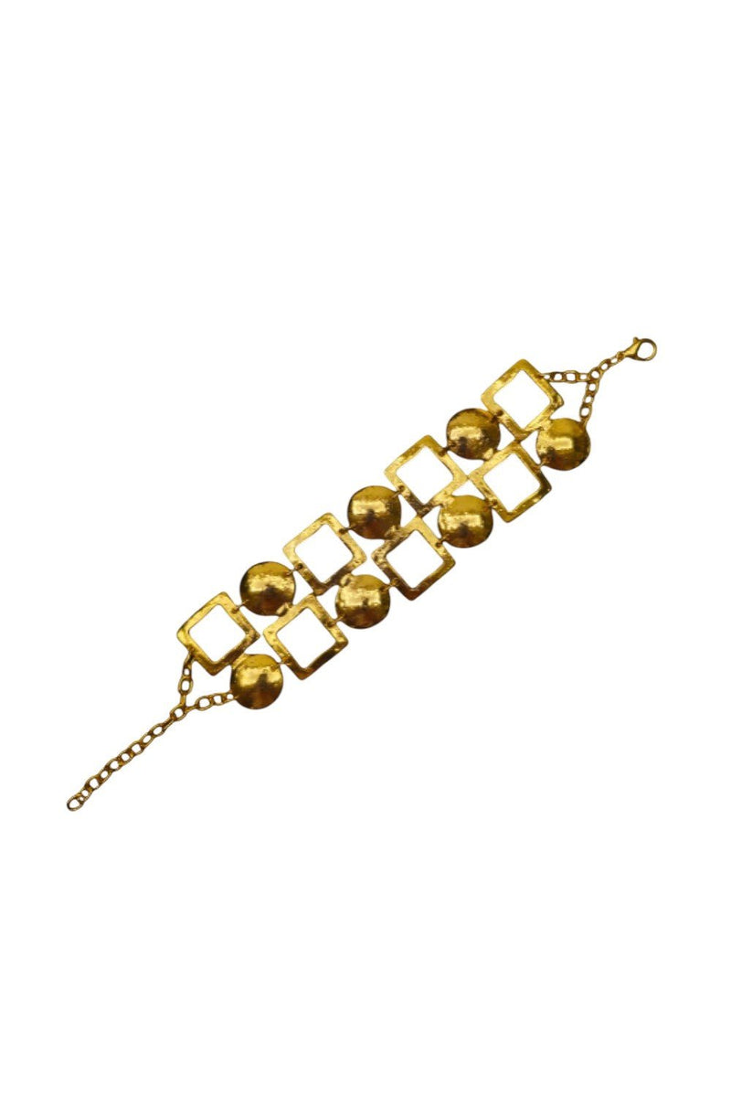 Gold - Plated Geometric Link Bracelet with Spheres - BraceletMAZONKIKI