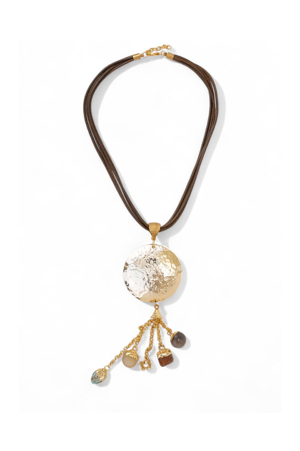 Gold - Tone Multistrand Pendant Necklace with Semi - Precious Stones - NecklaceMAZONKIKI