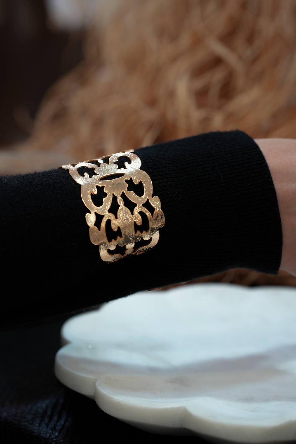 Golden Filigree Cuff Bracelet - BraceletMAZONKIKI