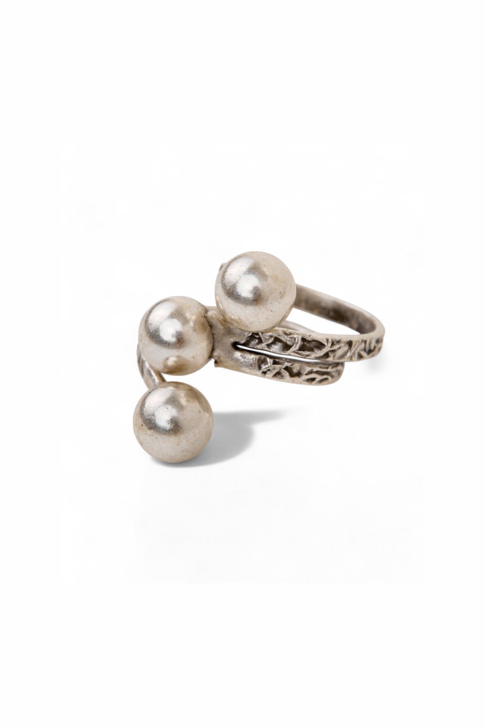 Triple Faux Pearl Embellished Silver - Tone Ring - MAZONKIKI