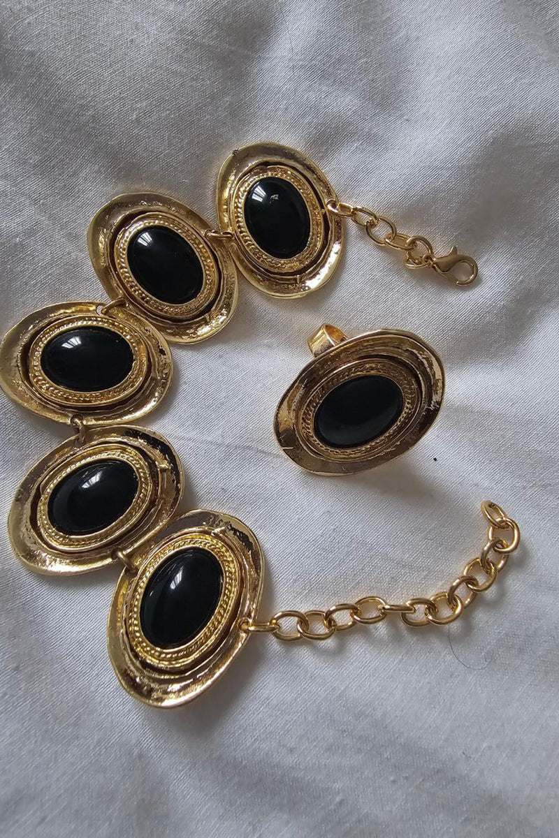 Vintage Black Oval Bracelet and Ring Set - Jewelry SetMAZONKIKI